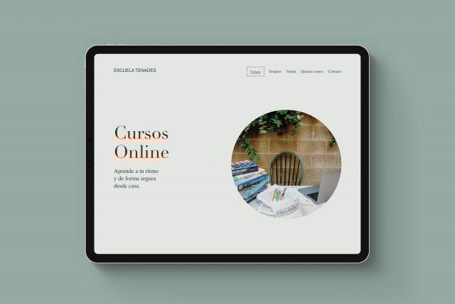 Tablet with screenshot announcing the online courses