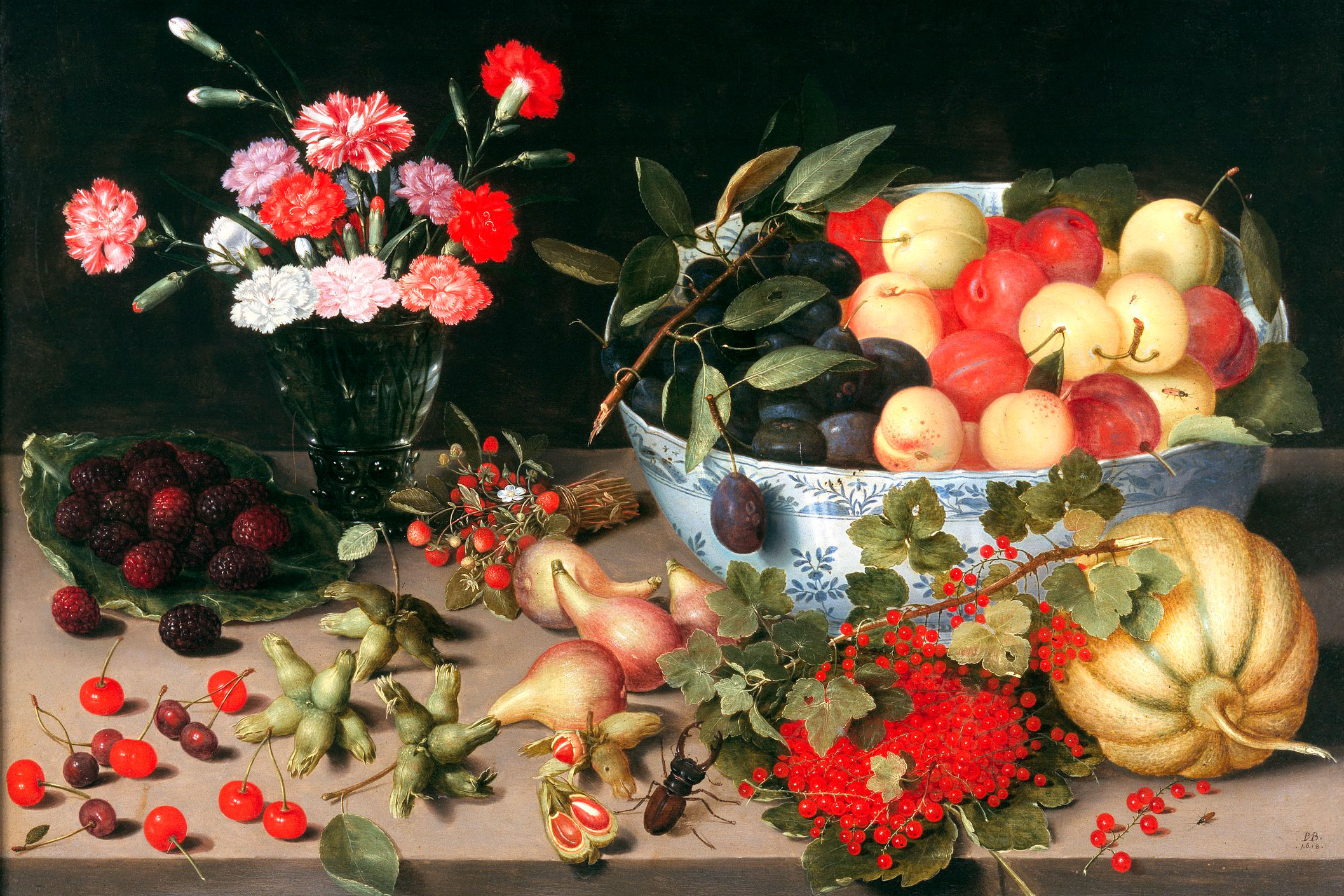 Stil-life painting Classic still-life painting with flowers and fruits