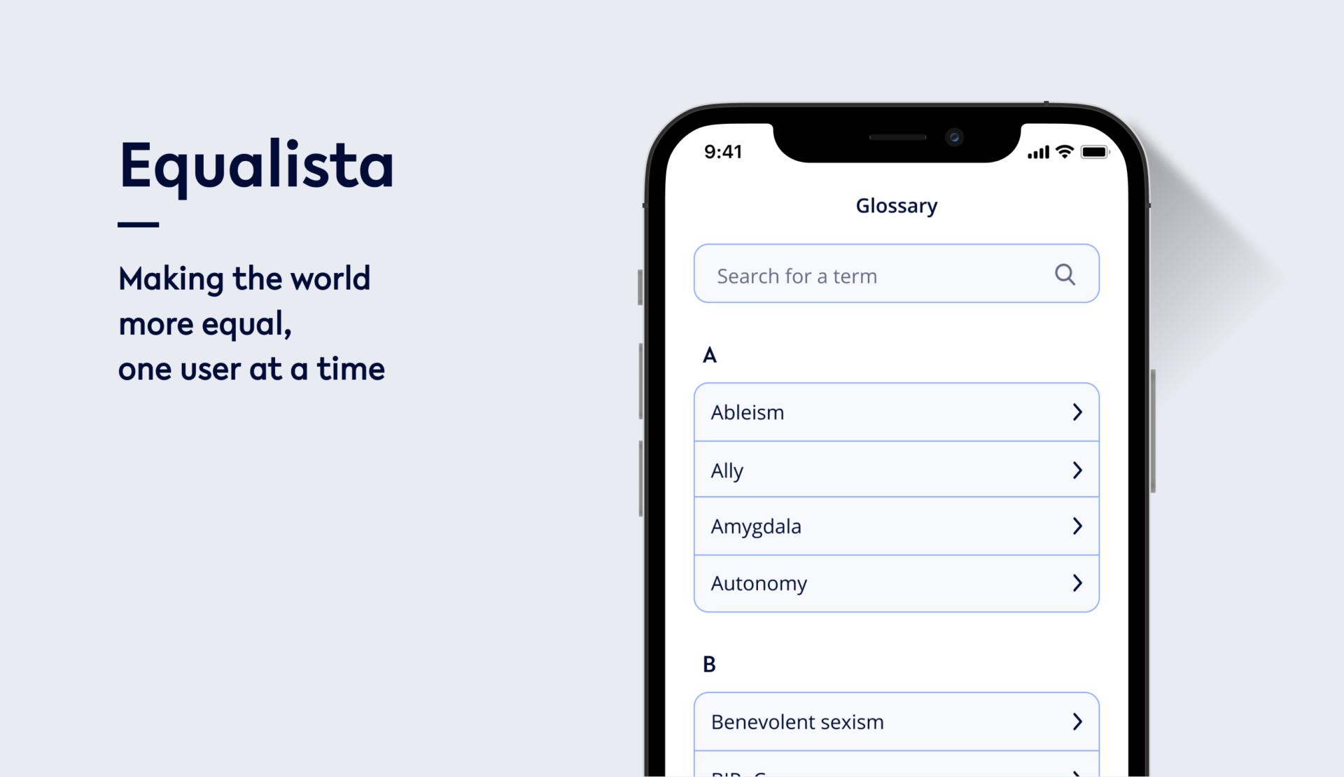 Equalista: app's mockup presentation